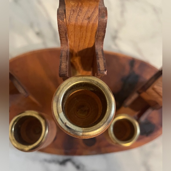 Primitive Wooden Hand Made Triple Angel Taper Candle Stick Holder - Picture 11 of 12